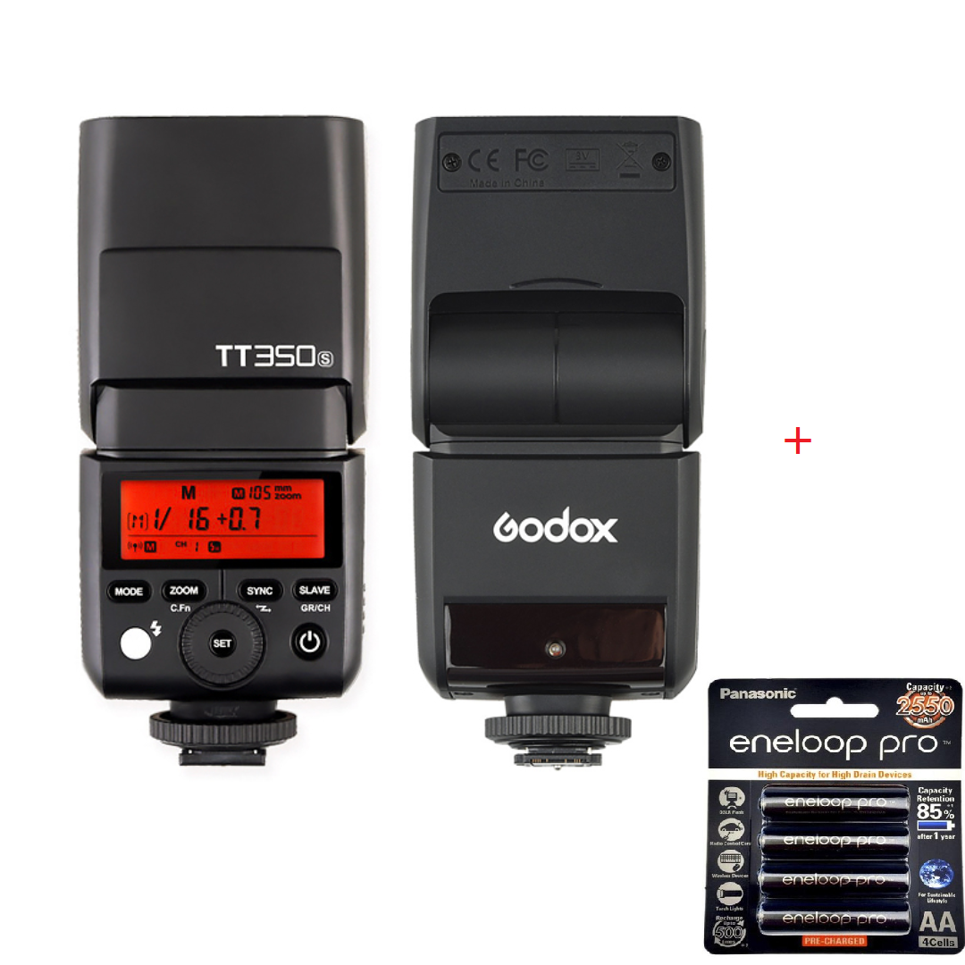 Combo Đèn Flash Godox TT350 + Bộ pin Eneloop AA 2550mah     